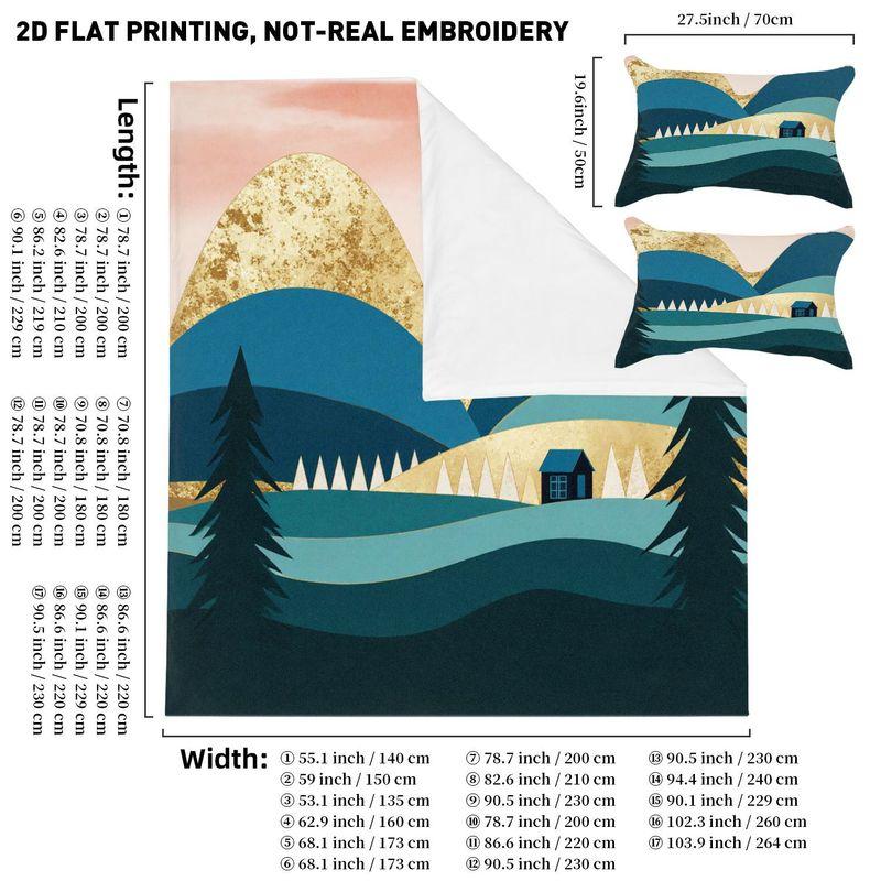 3-Piece Bedding Pillowcase Quilt Cover Set Blue Mountain 2D Digital Printing Suitable For Bedroom Hotel Dormitory Decoration