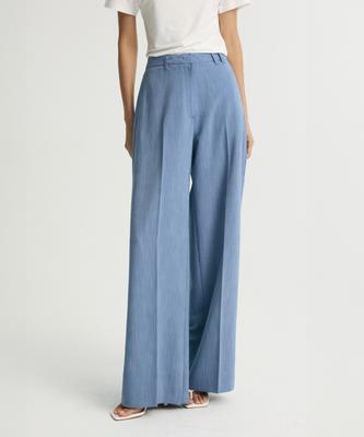 RE RHEE Wide Leg Pleated Trousers Washed Blue