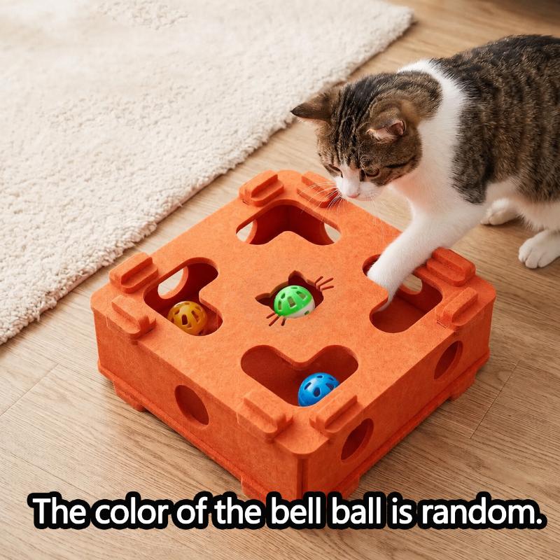 Fun Felt Cat Maze Box Interactive Puzzle Toy Anti-Bite Anti-Scratch Design Comes With Bell Ball Random Color Pet Play Accessory