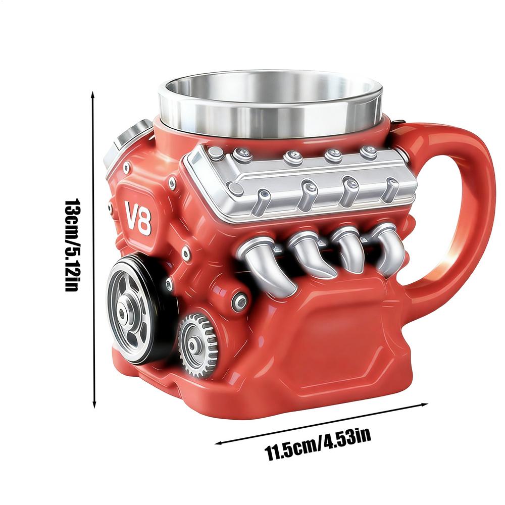 

V8 Engines Stainless Steel Coffee Mug Funny V8 Car Engine Design Mug Coffee Cup Cocktail Mug Tea Cup For Car Enthusiasts 300ml красный