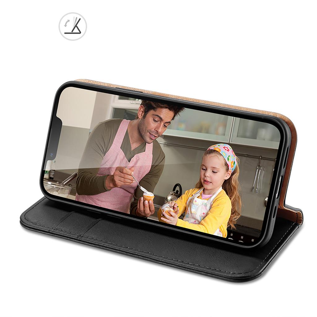 Dux Ducis Hivo Genuine Leather Flip Wallet Case with Card Slots for iPhone 14 Plus - Black