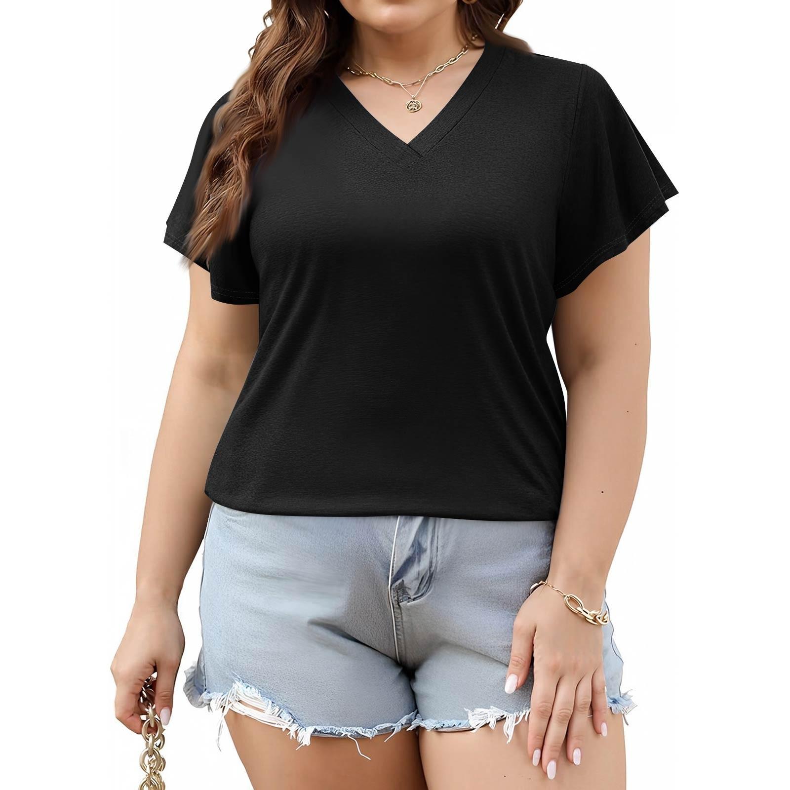 

Women s Fashion Casual Solid Colour V-Neck Short Sleeve Oversized T-Shirt Top L чорний