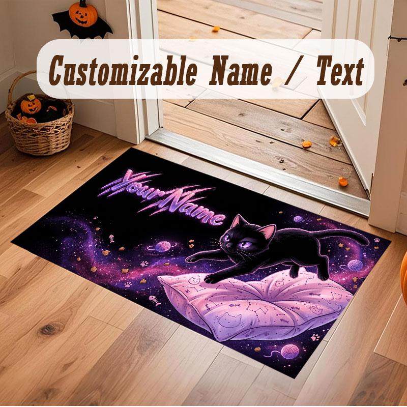 Cat Theme Crystal Velvet Floor Rug Personalized Custom Name Text Warm Carpet Home Decoration