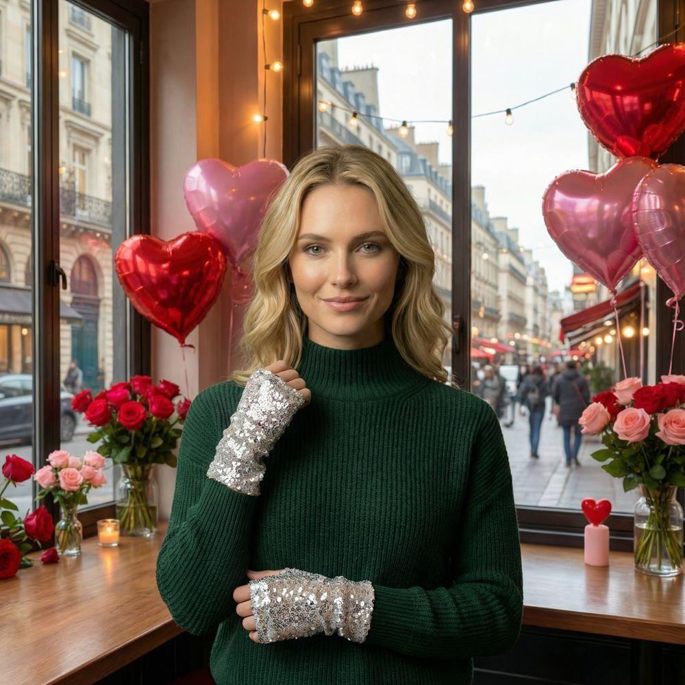 Guanti da Palco Riflettenti con Paillettes Dita Scoperte Elastiche Accessori per Performance Cosplay