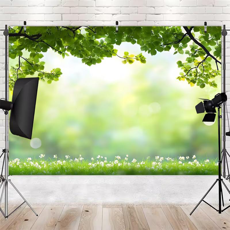 2D Fresh Bokeh Green Leaf Spring Garden Backdrop