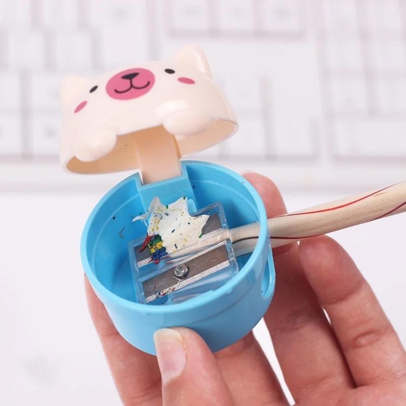 2PC Stationery Double Holes Pencil Sharpener Cartoon Cat and Bear Plastic Pencil Sharpener for Kids Student School Color