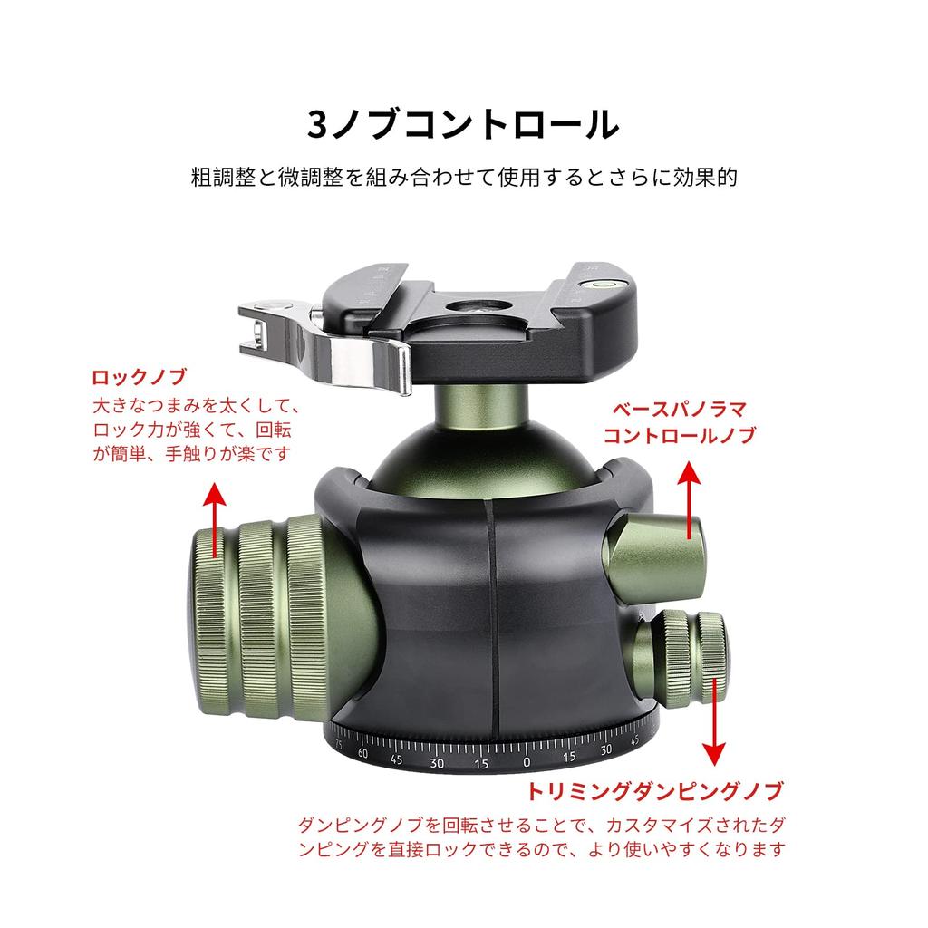 SWFOTO 55 mm großer freier Kopf, Hebel kompatibel, Tragkraft 35 kg, Armeegrün, Arca-Swiss