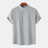 Summer 2024 Bestseller: Men's Solid Color Cotton Linen Stand Collar Short Sleeve Shirt - European & American Style