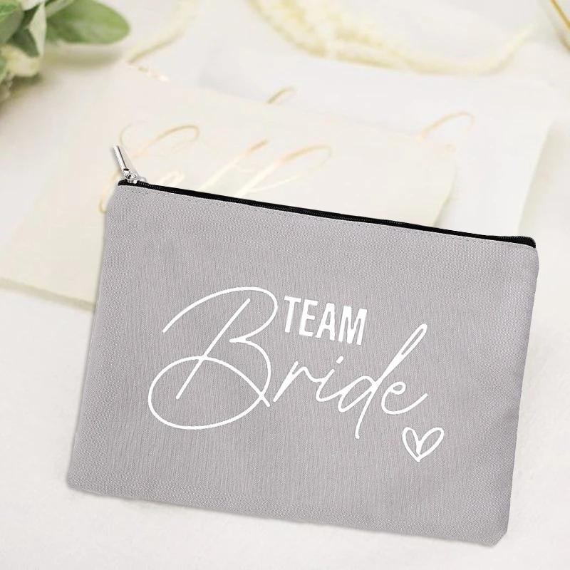 2023 Team Bride Printed Canvas Makeup Bag Bridesmaid Pocket Lipstick Wash Bag for Wedding Travel Lipstick Bags Storage Organizer