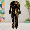 Women Plus Size Black Printed Two Piece Set Round Neck Long Sleeve Cuffed Top Cuffed Pants With Pockets
