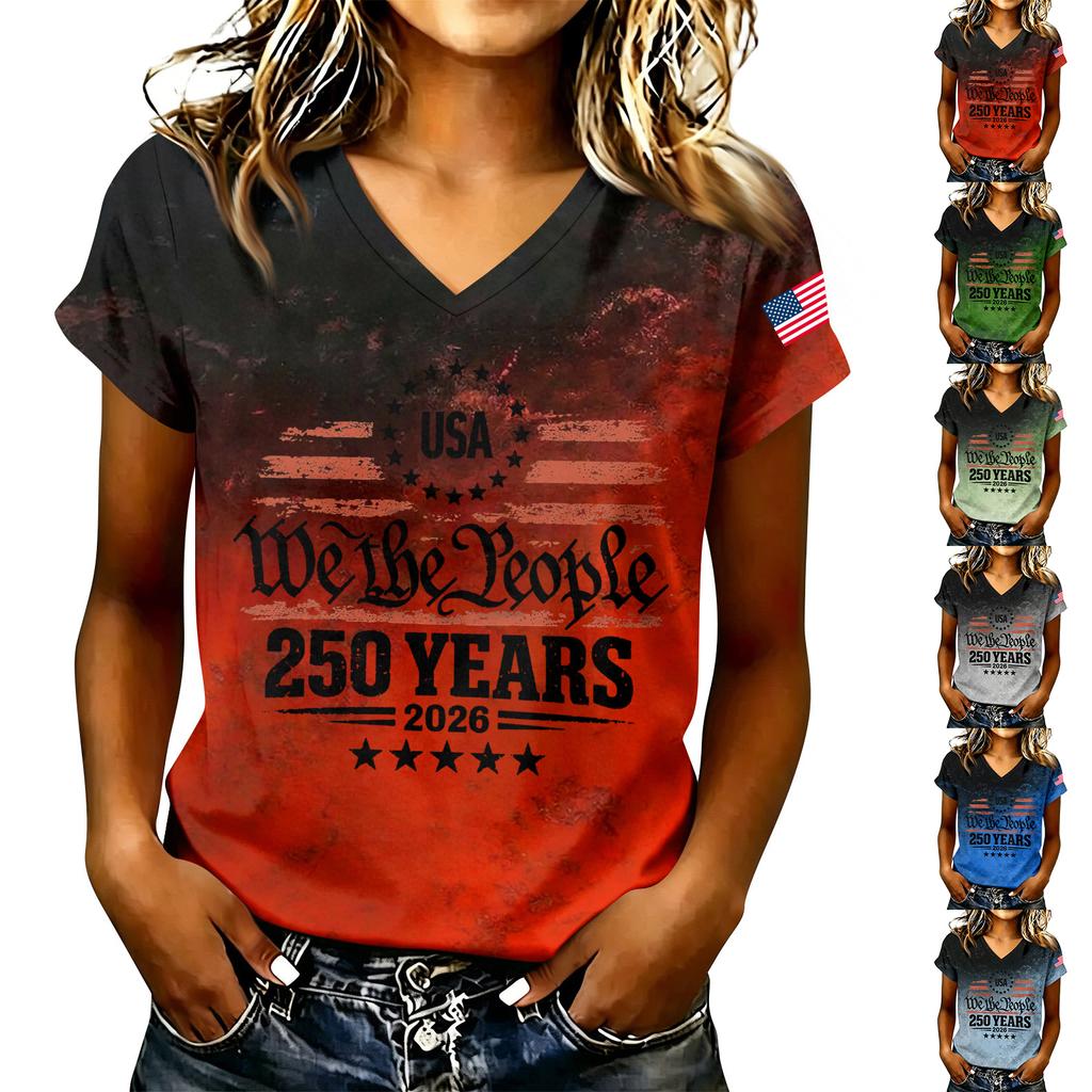 Damesmode V-hals Casual Letter Grafische Print Korte Mouw T-shirt Top voor Dagelijks Gebruik