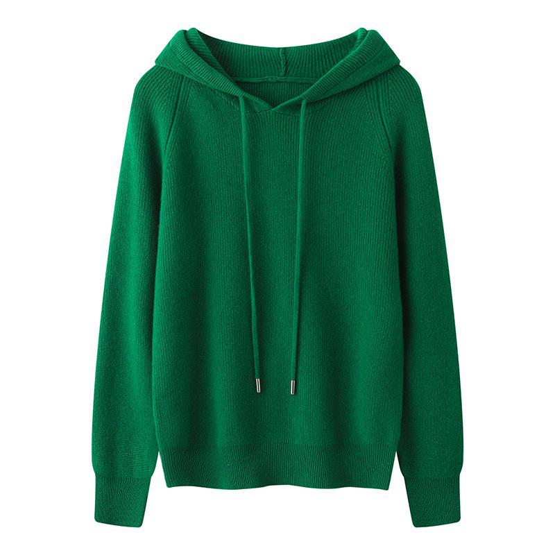 Women's Slim Fit Hooded Wool Cardigan Sweater - Knitted Long Sleeve Versatile Pullover Base Layer