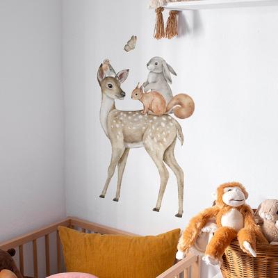 Cartoon Animal Sika Deer Fox Rabbit Children's Room Kindergarten Background Decorative Wall Stickers Room Decoration