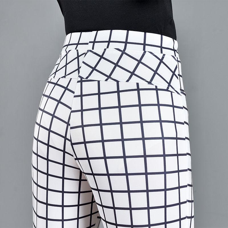

Black & White Plaid Flare Pants - 2024 Summer Elastic Waist, Slim Fit, Versatile Women s Micro Flare Long Pants M - Below 50kg