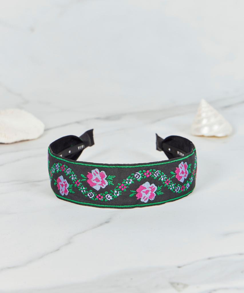 Maia Pearl Flower Jacquard Hairband A-Plain Green