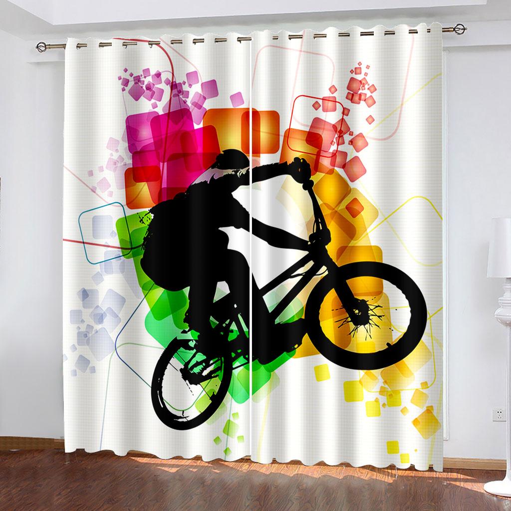 Hand-painted Motorcycle Printing Woven Curtains Two Independent Curtains On The Left and Right Blackout Curtains for Bedrooms