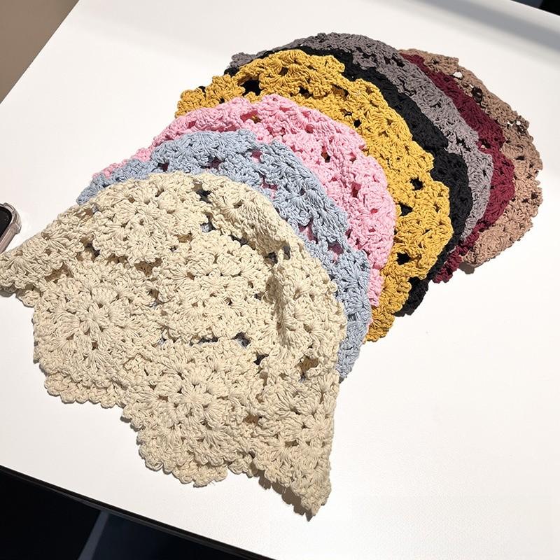 Knitted Floral Pattern Wool Hat For Women Spring Summer Breathable Fashion Accessory