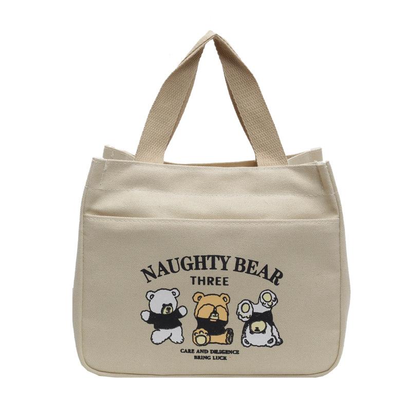 

2024 новий японський милий полотняний мішок з мультфільмом, жіночий, мати, виходить, ручна сумка, бенто, офісний працівник, жіноча сумка хакі