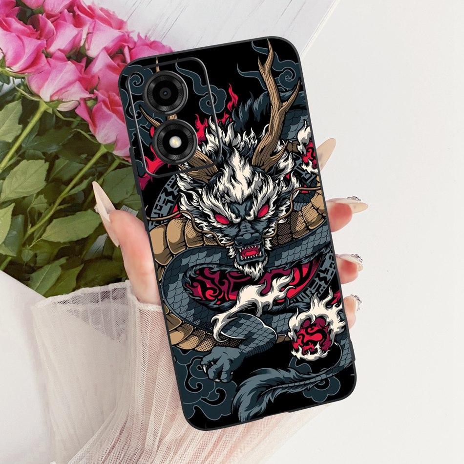 Pour Motorola Moto E14 Coque de téléphone motif Dragon Tigre Cool Pour Moto E14 Pare-chocs Souples en Silicone Noir