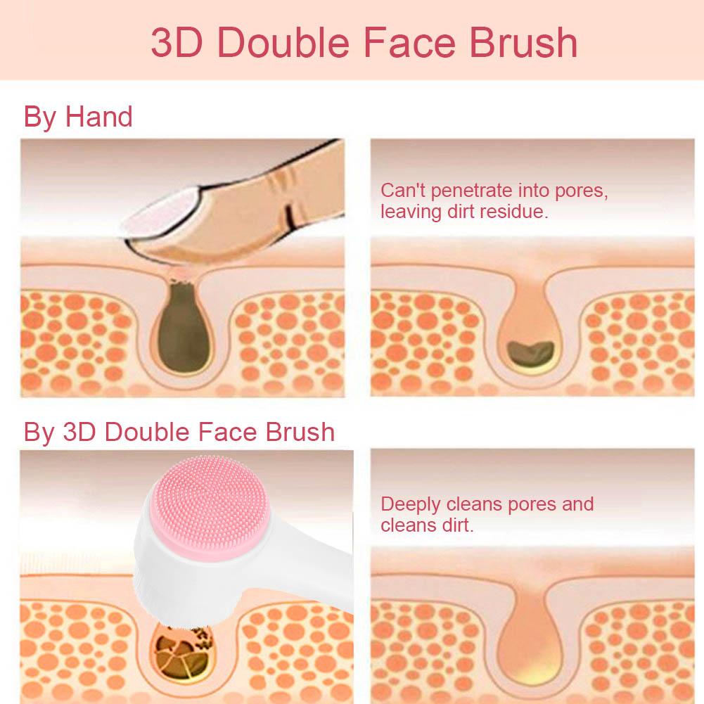 Mode 3D Dubbelsidig Borste Ansiktsrengöringsborste Exfolierande Fettborttagning Massageverktyg Rosa