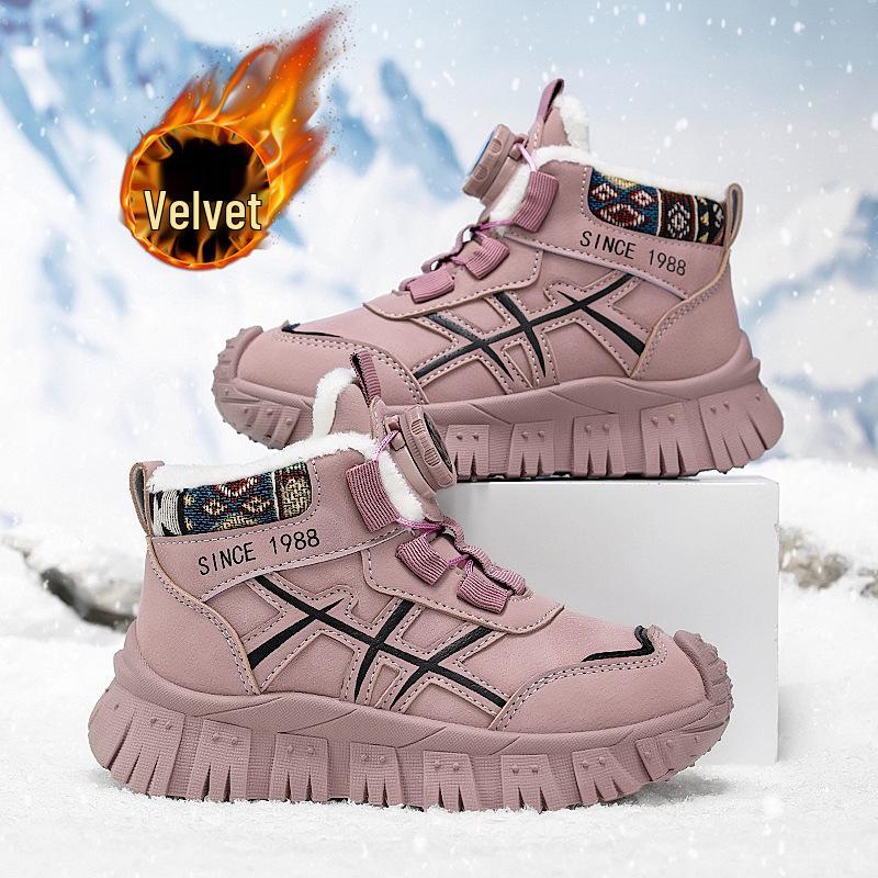

Children s High-Top Winter Cotton Shoes with Fleece, Rotating Buckle, Non-Slip, for Boys and Students 37