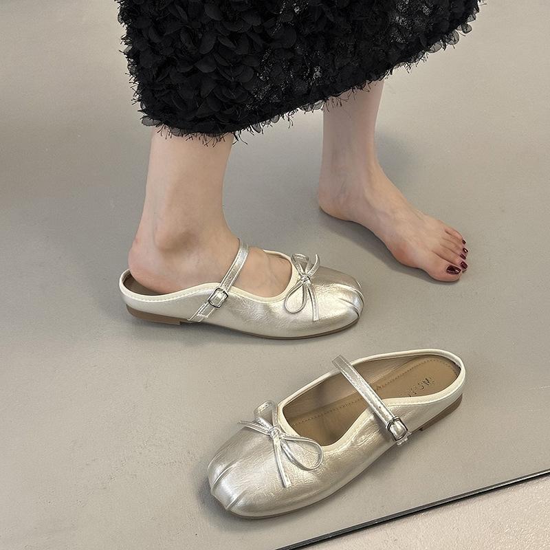 Flacher Boden ein Wort mit Mary Jane Damenschuhen 2025 Sommer neu Feenstil Schleife Taschenkopf Schnalle coole Hausschuhe