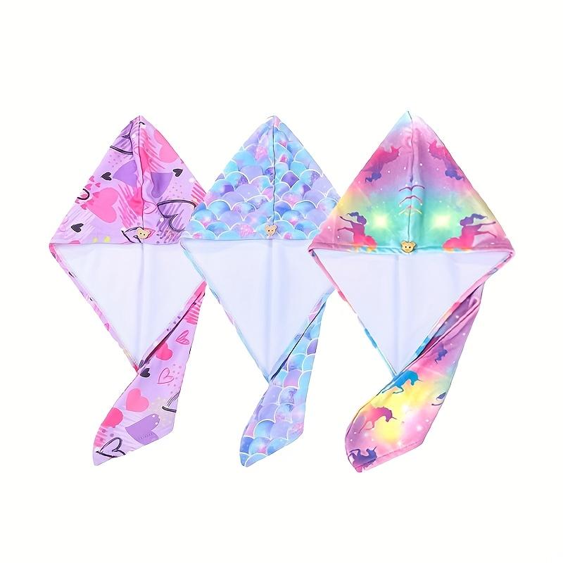 1pc Children's Printed Microfiber Dry Towel, Quick Drying Soft Towel with Button Tie, Wet Hair Wrap Salon Towel Set for Girls