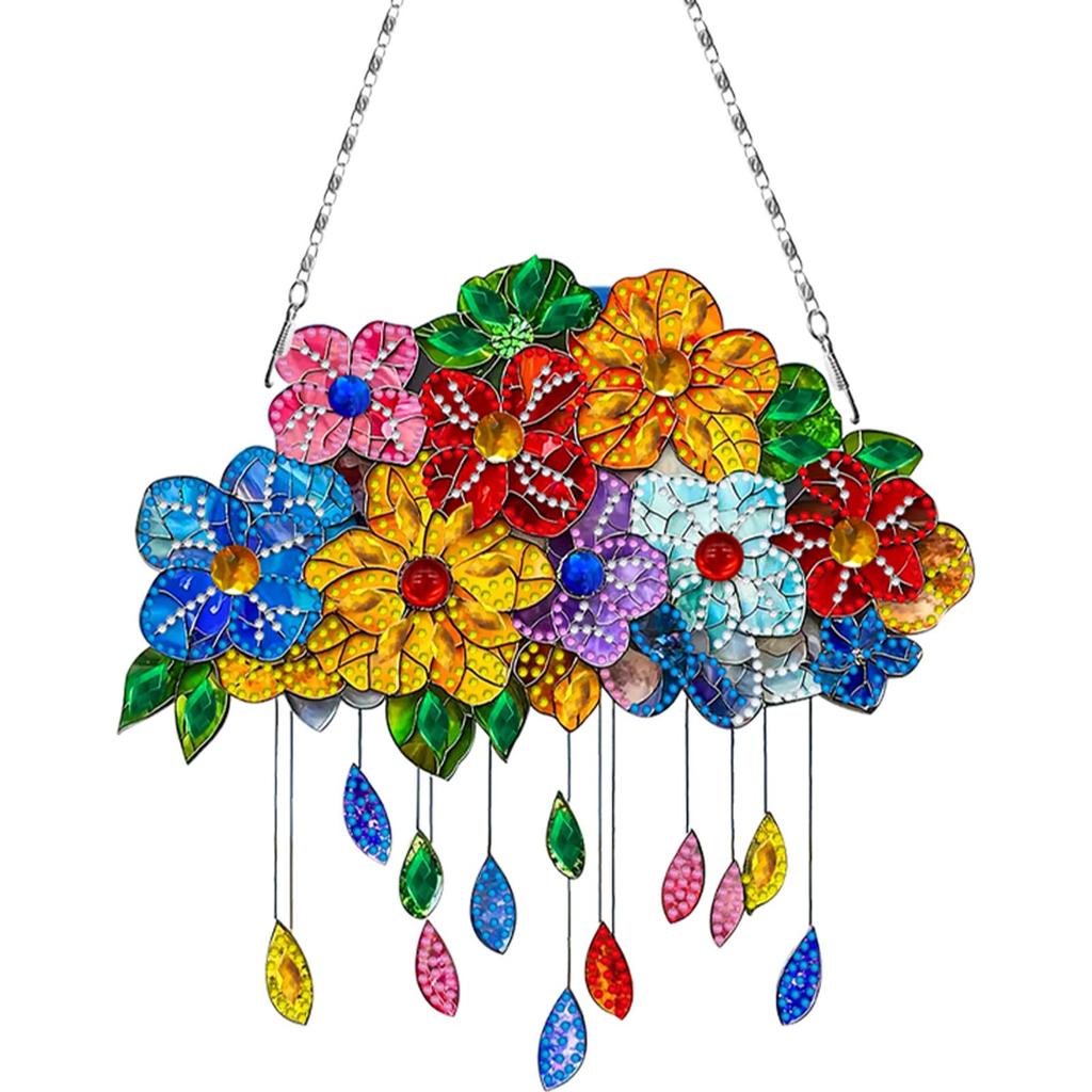 Stained Art DIY 2D Flat Acrylic Hanging Diamond Art Set 24x24cm Double Side Print Single-Sided Rhinestone for Adults Home Decor