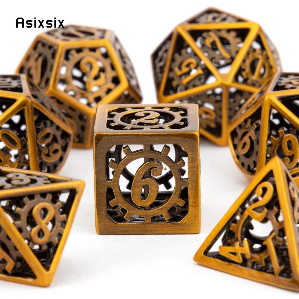 7 Pcs Copper Gear Wheel Metal Dice Hollow Metal Polyhedral Dice Set Suitable for Role-Playing RPG  Board Game Card Game