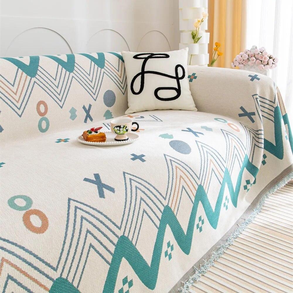 Мягкие диванные полотенца с весенним геометрическим узором — фото 8