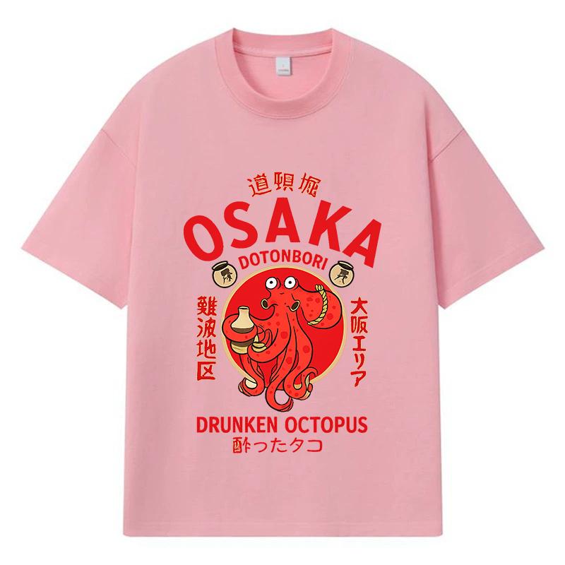 2026 Osaka Betrunkener Oktopus Gedrucktes Grafik Y2k Harajuku Streetwear 100% Baumwoll T-Shirt Lässig Übergroß Sommer Herren T-Shirt