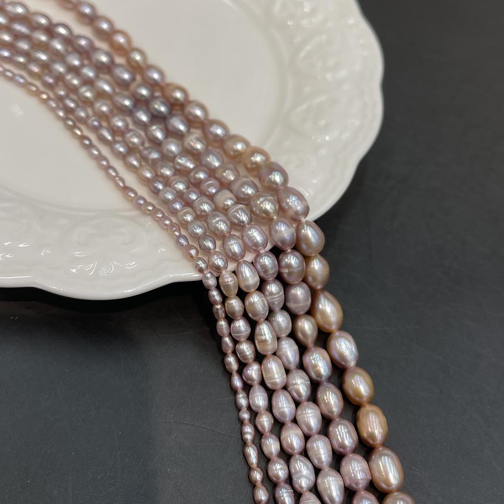 1 String AA Grade Purple Freshwater Rice Pearl Beads 3-8mm, 36cm Strand, Natural Pearl Beading Supplies, Loose Beads for DIY Handmade Jewelry Making