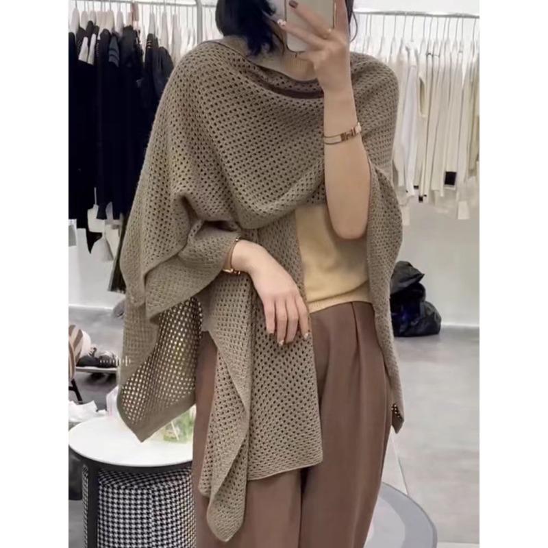 Fashion Women Knitted Cardigan Cover Up Spring Autumn Sweater Elegant Solid Shawl Ponchos Hollow Out Thin Long Sweater Casual Loose Coat Clothing