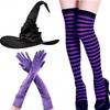Halloween Witch Hat Cosplay Costume Black Folds Wizard Hat Striped Socks Long Gloves Set Headgear Decor Props For Adult New