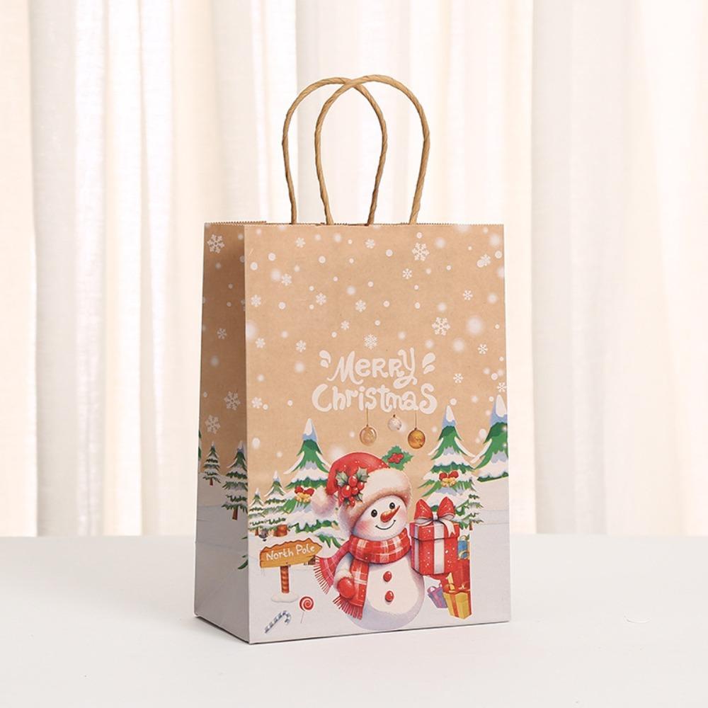 

6/12PCS Merry Christmas Kraft Paper Bags Elk Snowflake Gift Packaging Bags for Christmas Party 6pcs-Style D