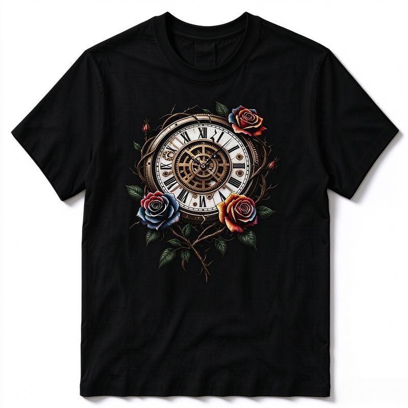 Unisex Unisex Dunkles Gotisches Schloss Und Schwarze Rose T-Shirt Vintage Spukhaus Grafik Kurzarm Oberteile Geschenk Mode Unisex Y2k Oberteil
