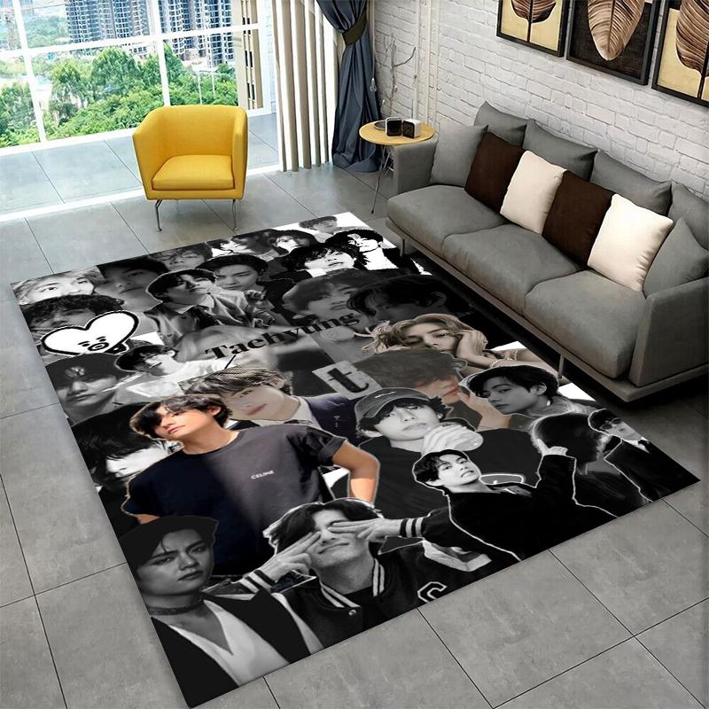Famous B-BTS Kim Tae Hyung V KPOP Non-Slip Area Rug for Living Room,Bedroom,Playroom,Carpet Floor Mat Home Decor Rug Kids Room
