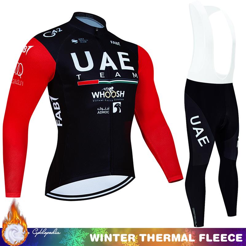 Cycling Jumper Men's Suit UAE Thermal Jersey Man Costume Bike Clothes Pro Team 2024 Winter Fleece Clothing Mtb Pants Blouse Bib