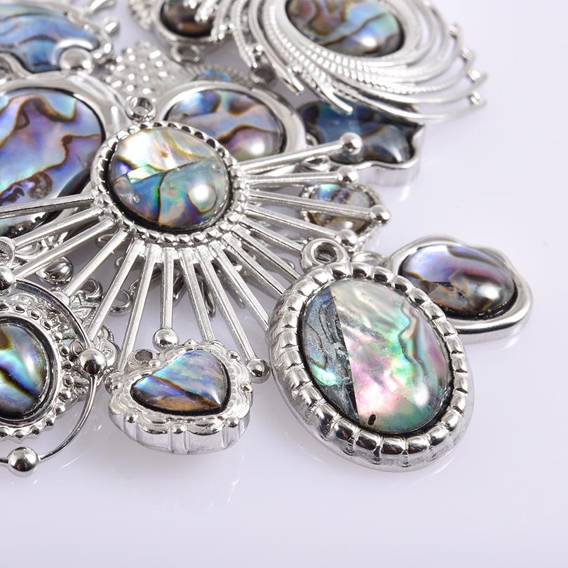 2pcs Sea Accessories Abalone Shell Pendant Love Heart Sun Oval Geometric Stainless Steel Oil Dripping Charms For Jewelry Making
