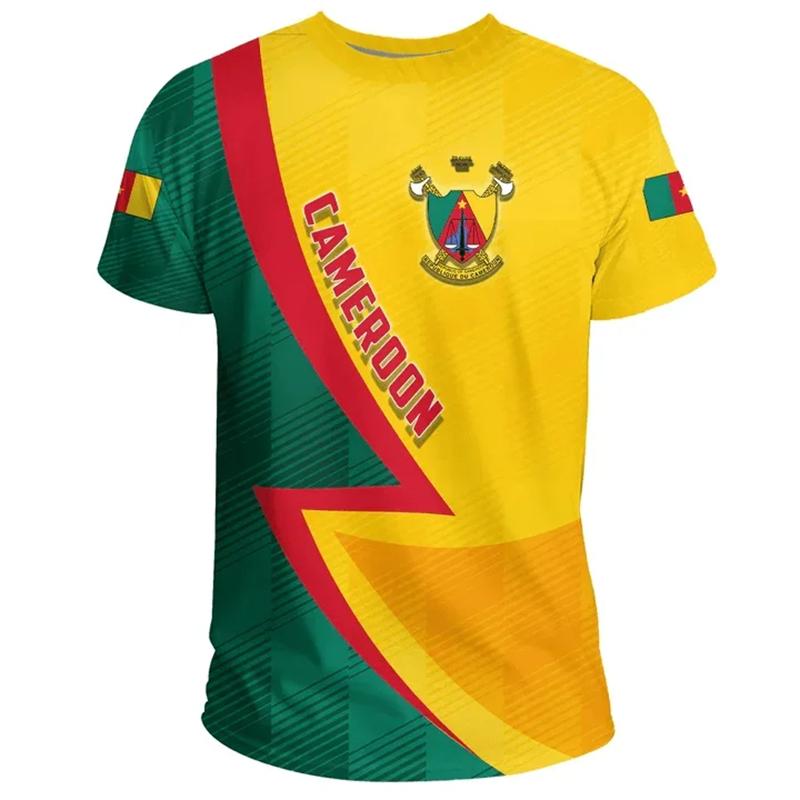 Cameroon Flag Men's T-shirt 3D Print Cameroonian National Emblem Tops Short-sleeved O-Neck Oversized Sports Tee Shirts Clothing