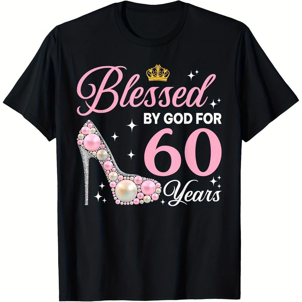 Blessed 60 Years Queen Graphic Tshirt For Men Relaxed Fit Crew Neck Cotton Tee