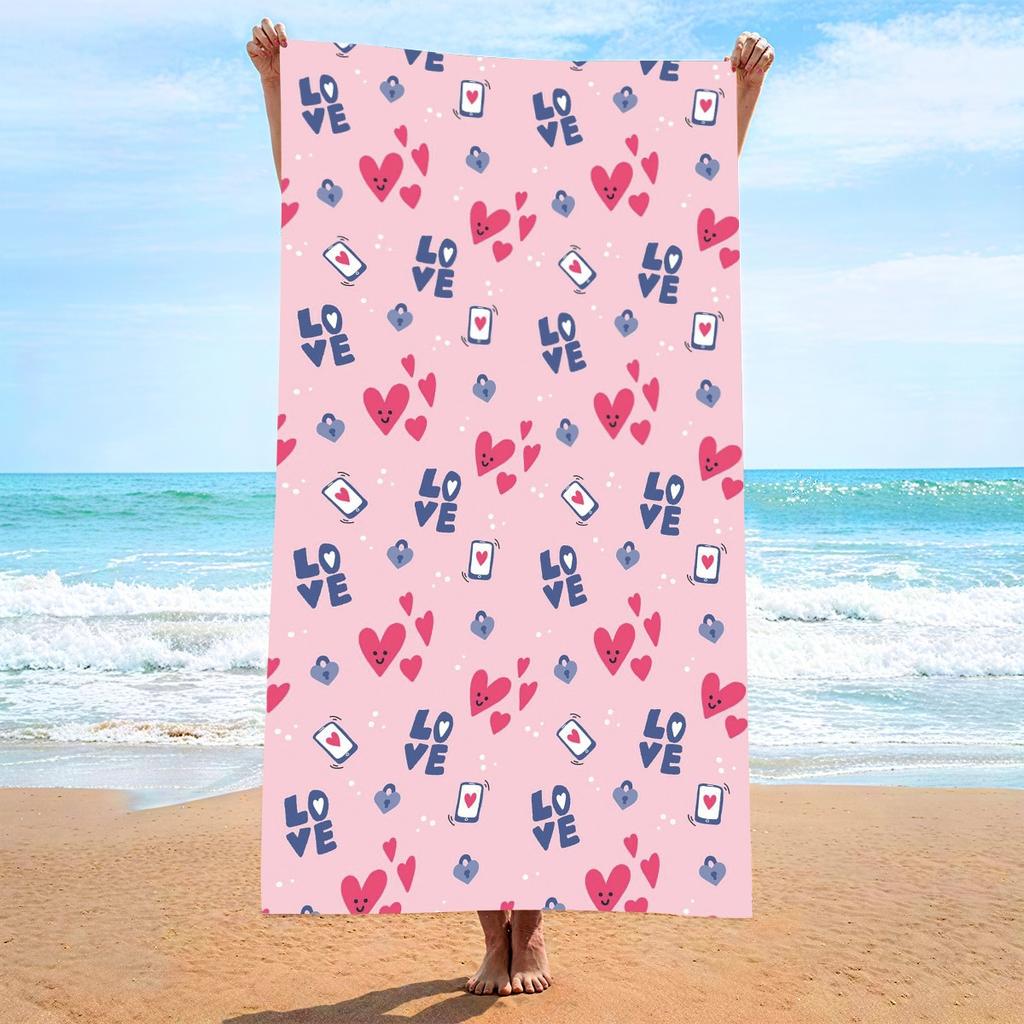 Romantic Red Love Heart Print Polyester Beach Towel Quick Dry Sandproof Bath Towels Summer Swimming Pool Vacation Blanket Mat