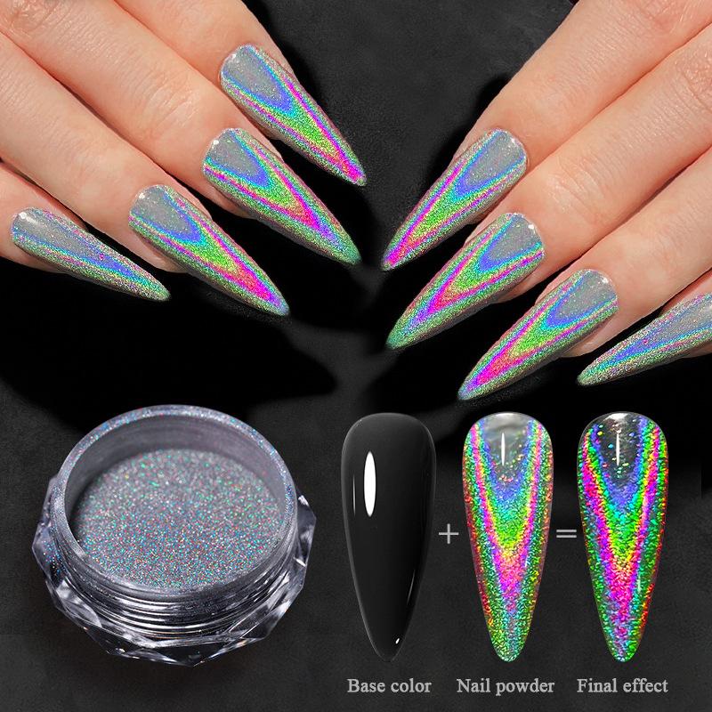 1Boxed Red Rainbow Laser Nail Powder Super Flash Metal Silver Effect Glitter For Nails Color Acrylic Magic Mirror Powder