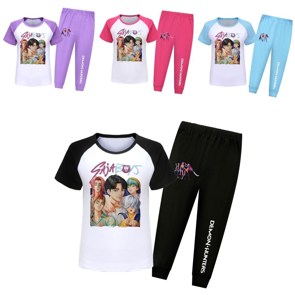 Kpop Demon Hunters Saja Jongens Patroon Kinder Katoenen Pyjamaset Met Cartoon Patroon Voor Zomer En Lente Nachtkleding