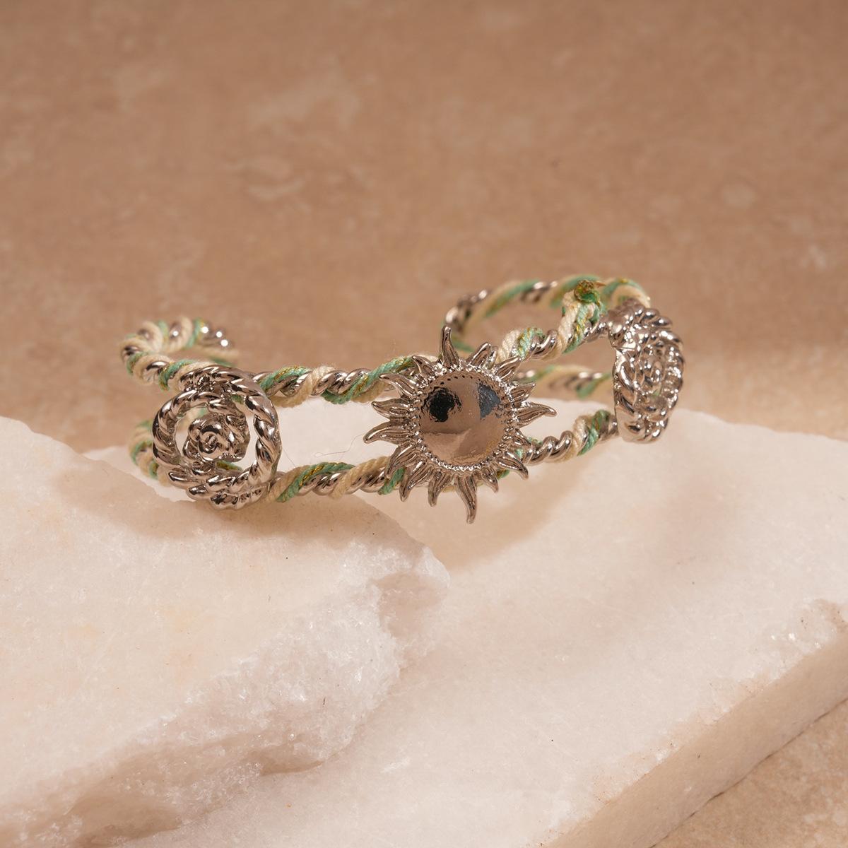 

Плетеный веревочный полый браслет-манжета с подсолнухом для женщин, металлический персонализированный браслет, высококлассный праздничный подарок для девушки с цирконом