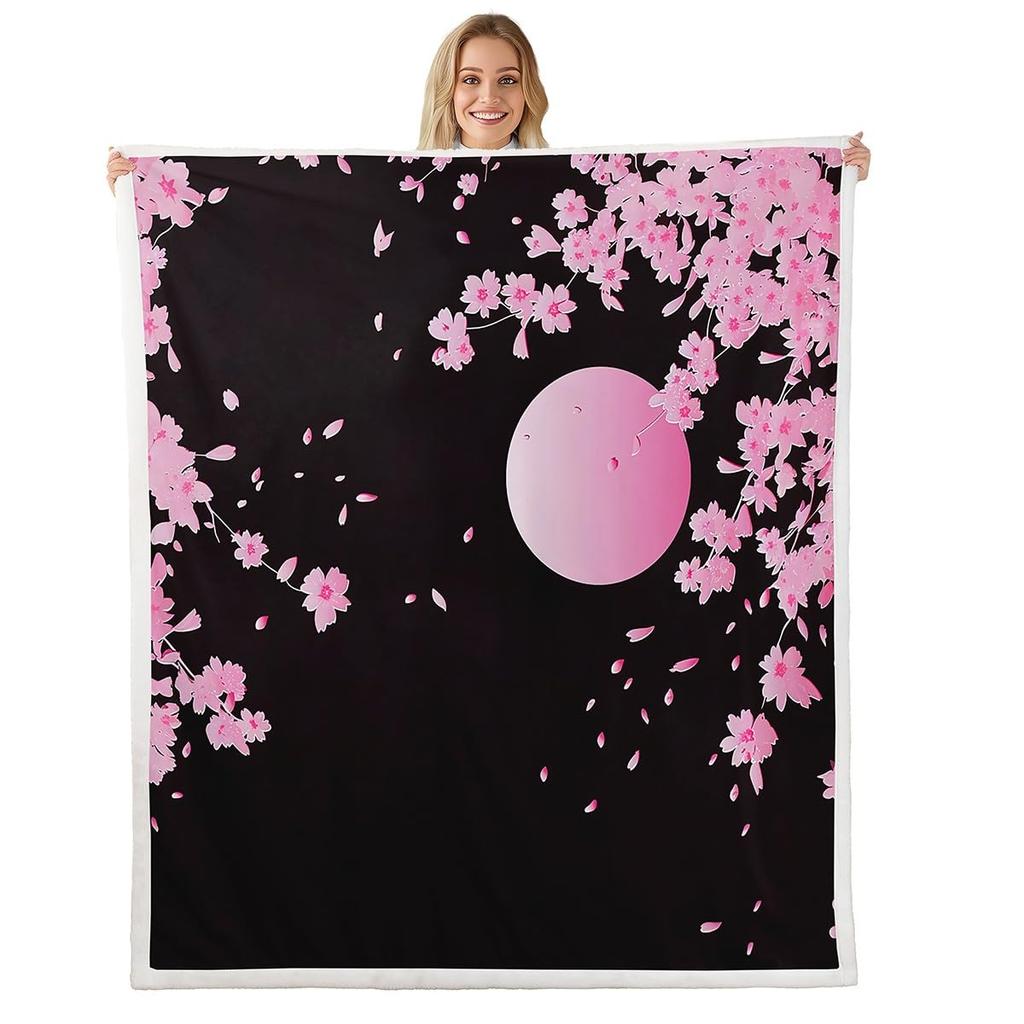 Girl'S Cherry Blossom Wool Blanket Women'S Floral Cherry Blossom Branch Suitable For Bed/Sofa Decoration Soft Plush Blanket