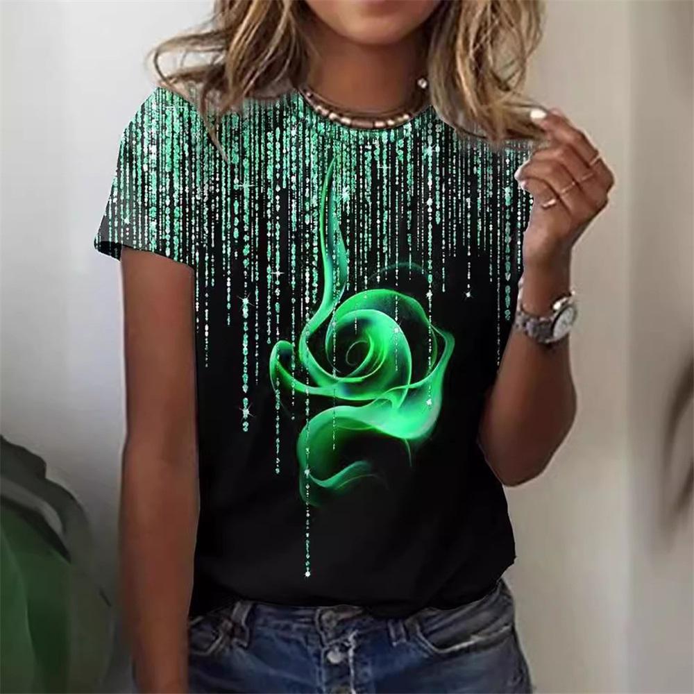 

Women s Summer Round Neck Printed Short Sleeve T-Shirt Clothes Sale M зелений