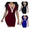 Deep Sexy Women V Rhinestone Backless Mini Dress Bodycon Sleeveless Dress Party
