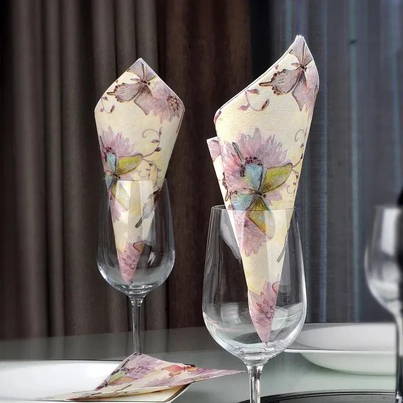20Pcs/Bag Napkins Paper Butterfly Floral Print Decoupage Napkin Paper Tissue for Xmas Wedding  Decor Party Table Supplies