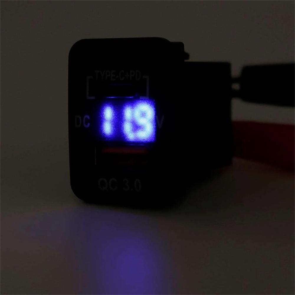 Type-C+PD QC3.0 Charger Adapter w/LED Digital Voltmeter For Toyota Camry Corolla